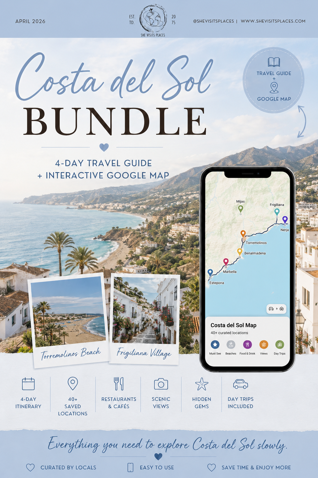 Costa del Sol Guide + Interactive Map Bundle - 4-Day Slow Travel Itinerary