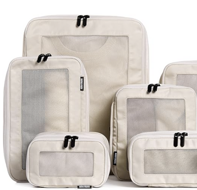 Compression Packing Cubes for Travel - Luggage Organizer Bags - Double Zipper Packing Cubes for Suitcases (6-Pack, Beige)