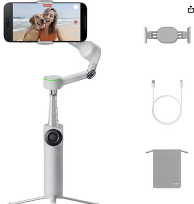 Insta360 Flow 2 Pro Grey - Foldable AI Phone Gimbal, Track in 200+ Apps with Apple DockKit, Multi-Person Tracking, 360º Pan Tracking, Built-in Tripod/Selfie Stick, iPhone/Android Portable Stabilizer