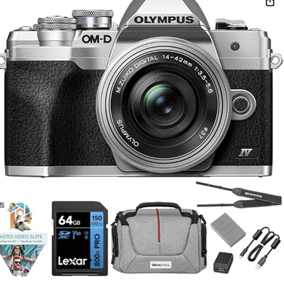 OM SYSTEM Olympus OM-D E-M10 Mark IV 20MP Camera with M.Zuiko ED 14-42mm Lens Bundle with Lexar Premium PRO 64GB Memory Card + Deco Essentials Camera Bag + Premium Photography Pro eBook