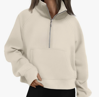 Womens Sweatshirts Half Zip Cropped Pullover