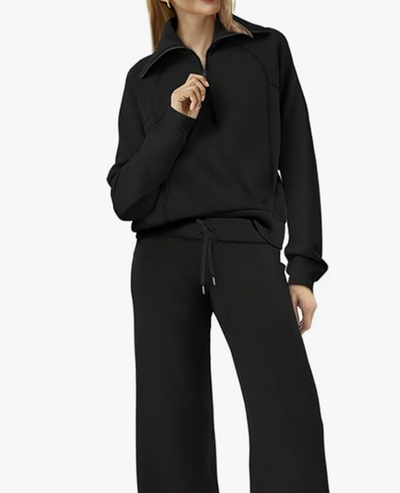XIEERDUO Lounge Sets For Women 2025 Half Zip Sweatshirt And Wide Leg Sweatpant 2 Piece Outfits Sweatsuit Tracksuit