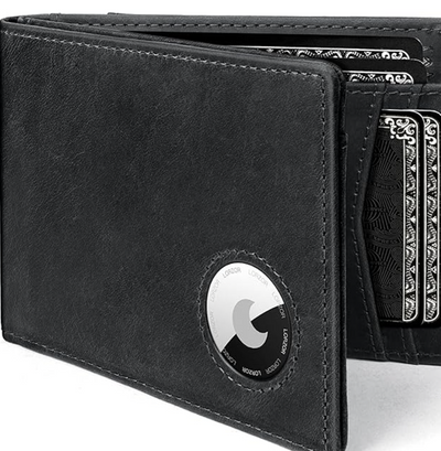 Mens Wallet with AirTag Holder, Bifold Full Grain Leather Minimalist Front Pocket RFID Blocking AirTag Wallet with ID Window Gift for Men, up to 12 Cards